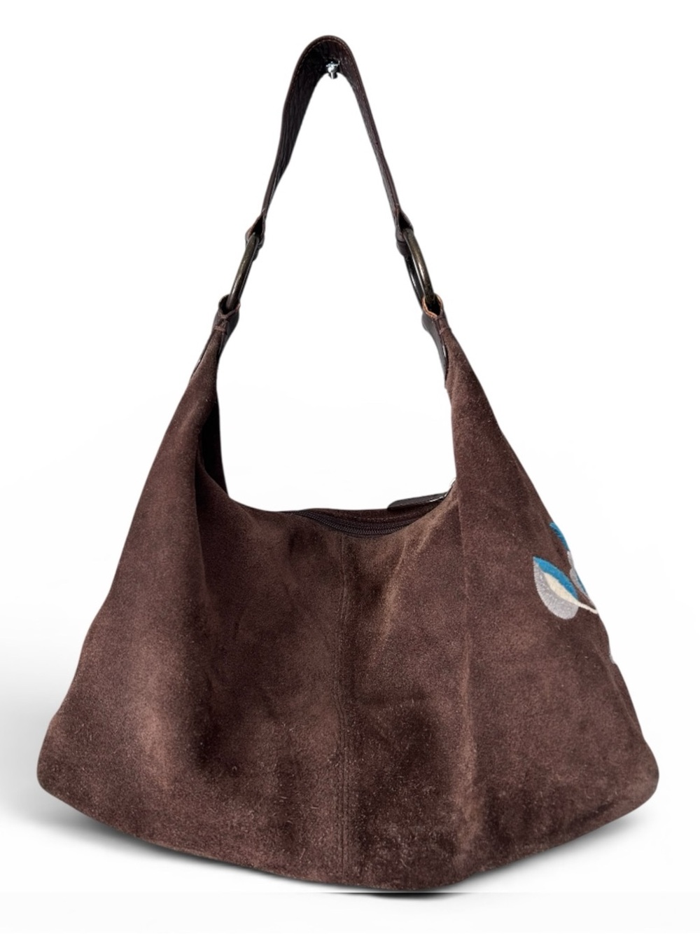 EuroWellness Brown Suede Embroidered Shoulder Bag Purse